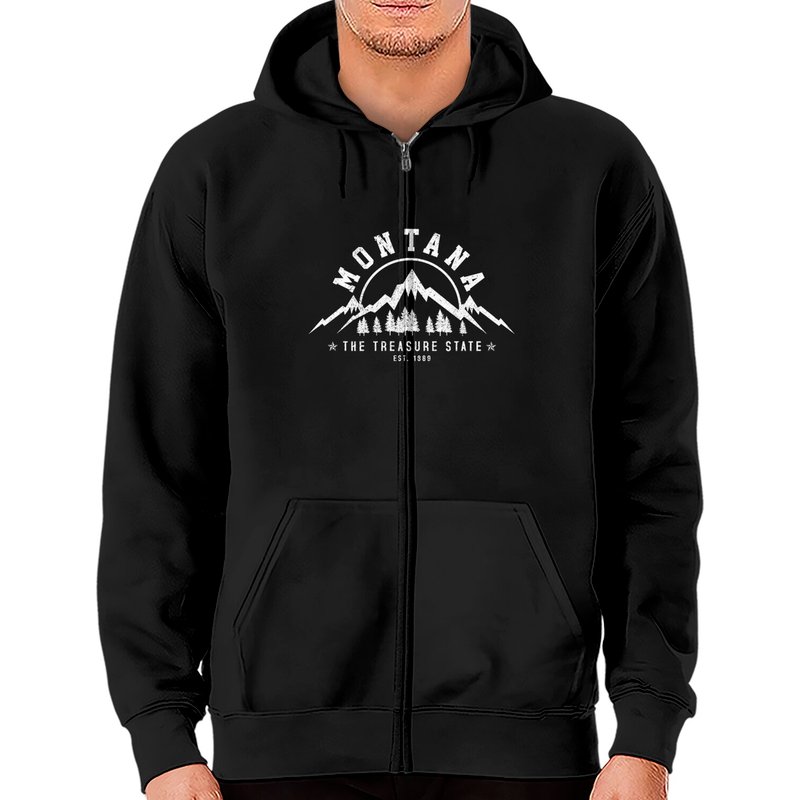 Montana The Treasure State Est. 1889 Sweat à Capuche Zip Vintage Montagnes — Sweats à capuche pour hommes