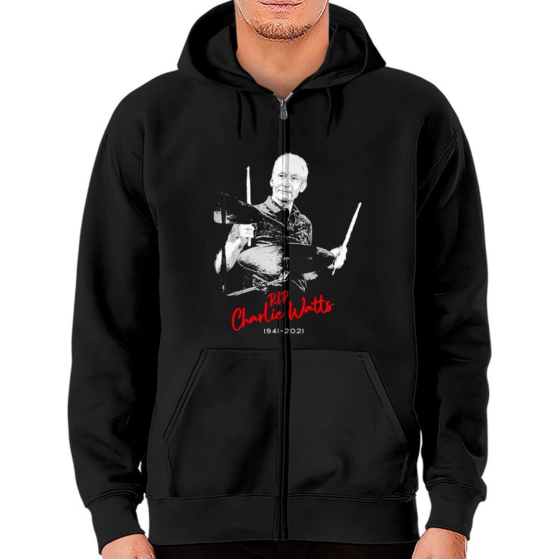 Haut zippé Charlie Watts pour unisexe en noir — Sweats à capuche pour hommes