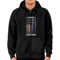 Hoodie Zippé Drapeau Américain Thin Line No One Fights Alone — Sweats à capuche pour hommes
