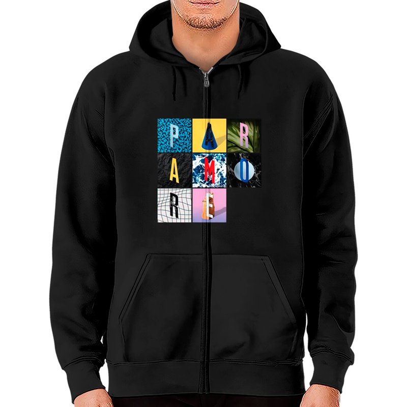 Hoodie zippé Paramore Band Texture Box Grid — Sweats à capuche pour hommes