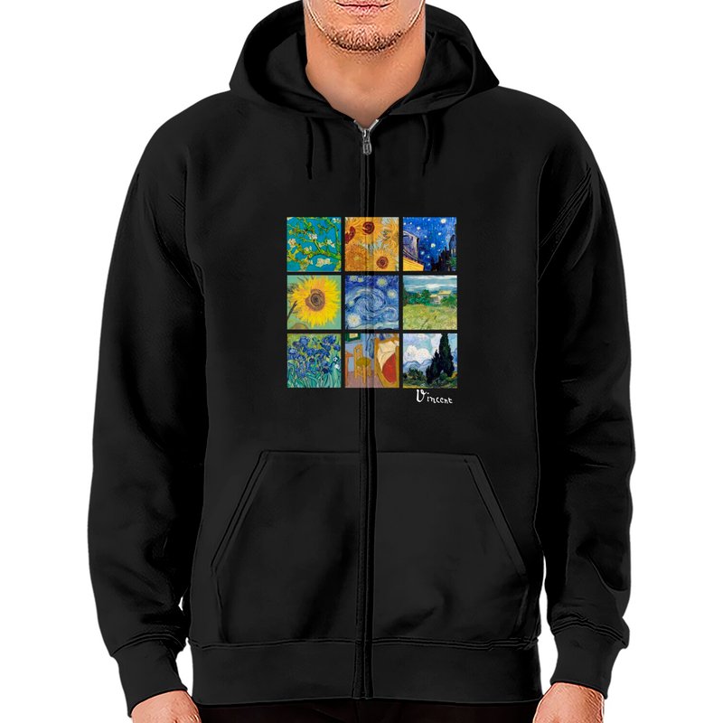 Hoodie zippé Van Gogh Tournesols, Nuit étoilée pour unisexes — Sweats à capuche pour hommes