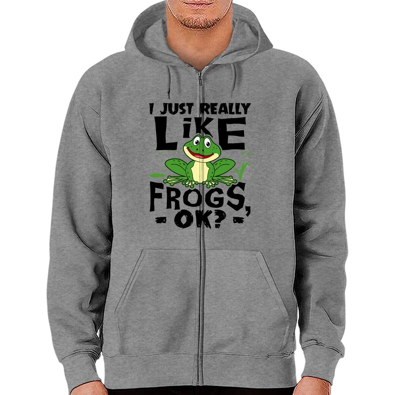J'aime vraiment les grenouilles Ok Sweat à capuche zippé drôle pour amoureux des grenouilles — Sweats à capuche pour hommes