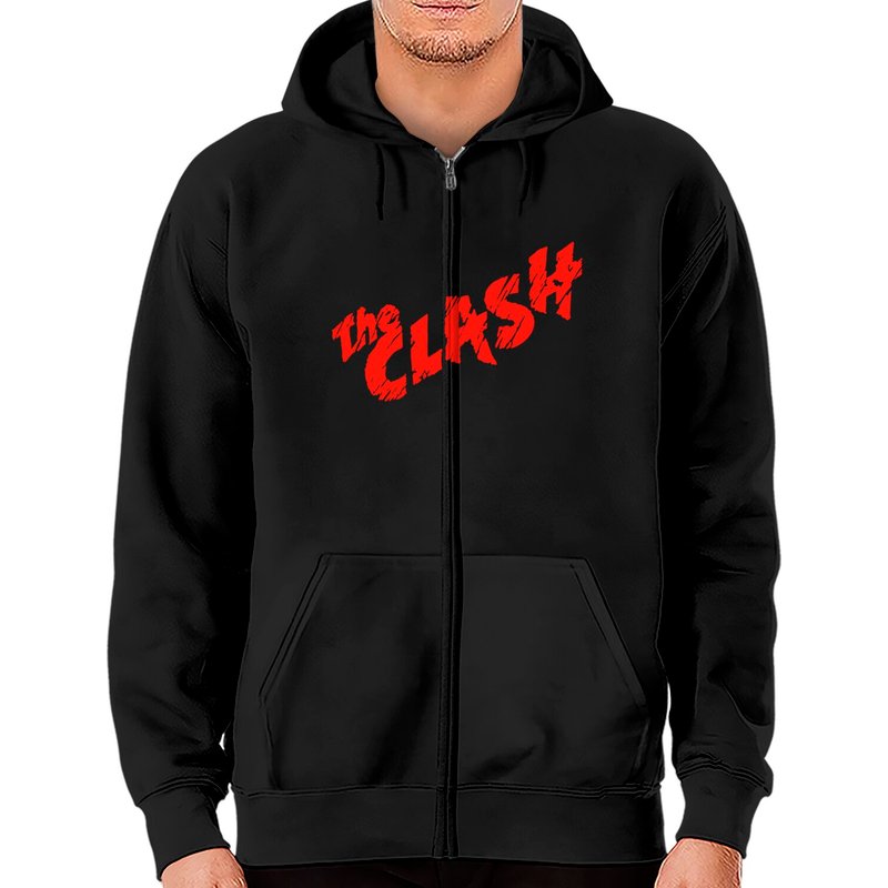 Hoodie zippé The Clash avec logo rouge éraflé — Sweats à capuche pour hommes