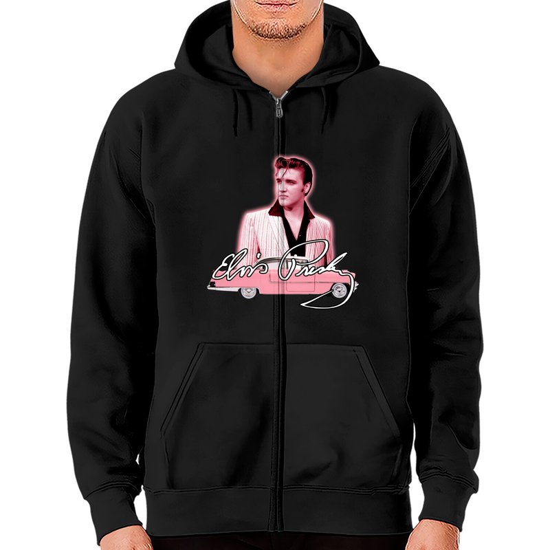 Hoodie zippé unisexe Elvis Pink Classic Car — Sweats à capuche pour hommes