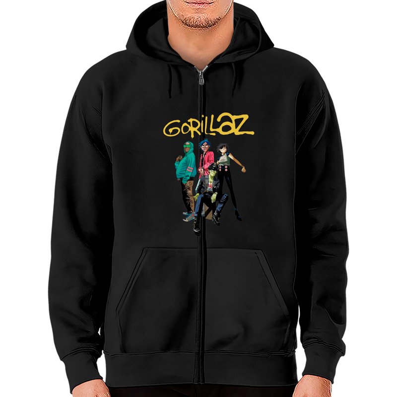 Hoodie zippé unisexe Gorillaz en noir — Sweats à capuche pour hommes
