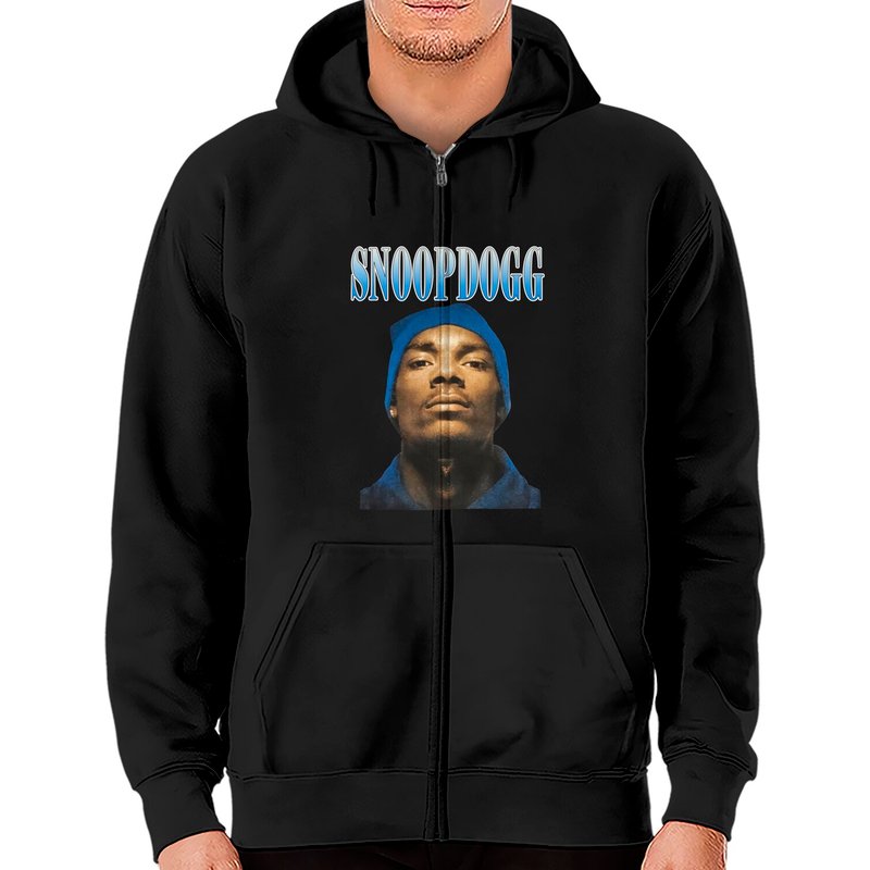 Haut à capuchon zippé Snoop Dogg pour unisexe en noir — Sweats à capuche pour hommes