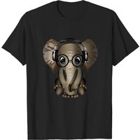 T-shirt pour hommes avec éléphant bébé DJ portant des écouteurs et des lunettes — T-shirts pour hommes