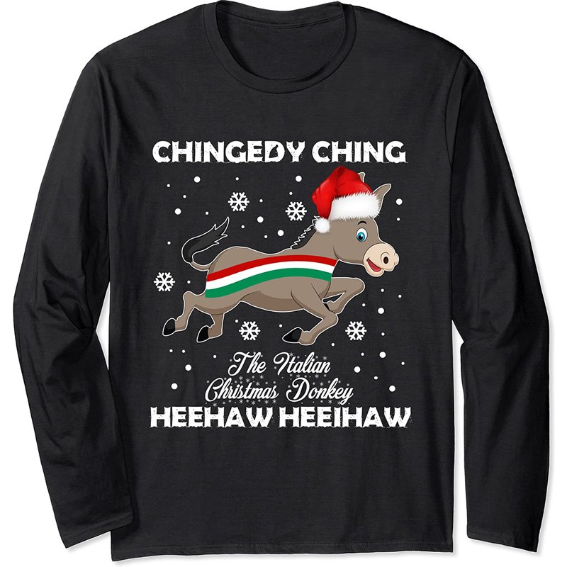 Dominick The Christmas Donkey Italian Christmas Gift Long Sleeve — Mens T Shirts