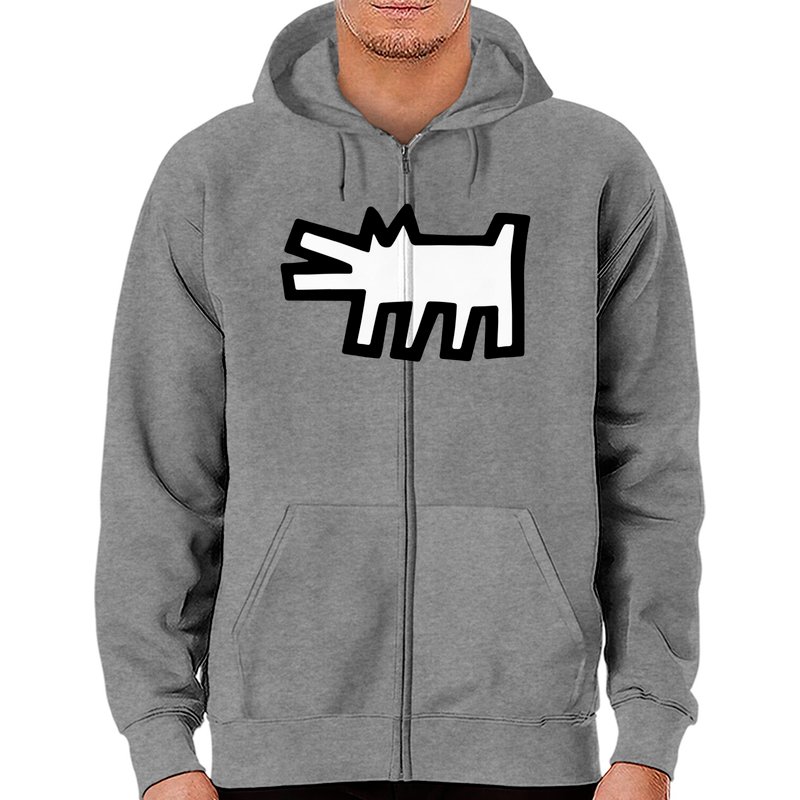 Hoodie zippé Keith Haring L'icône du chien qui aboie, Art de rue 1990 — Sweats à capuche pour hommes