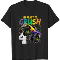 T-shirt Dinosaure Monster Truck pour Enfants - Cadeau d'Anniversaire 4 ans