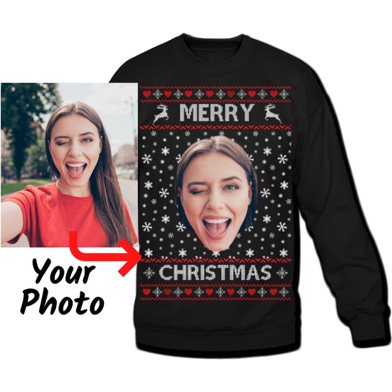 Personalized Photo Upload Christmas Sweatshirt for Unisex — Mens Sweaters