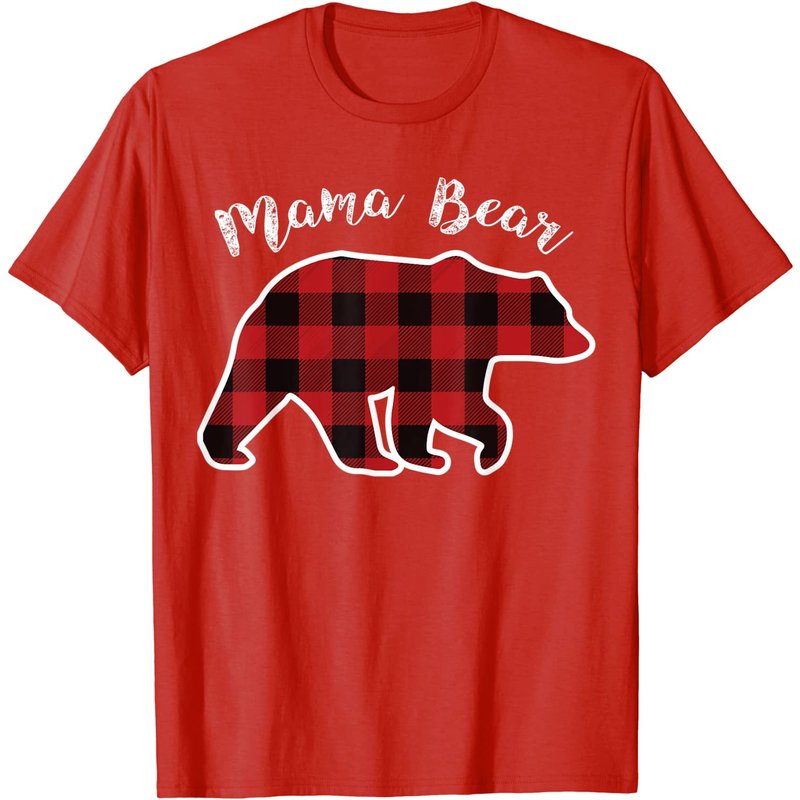 T-shirt de Noël à carreaux rouges Mama Bear pour hommes — T-shirts pour hommes