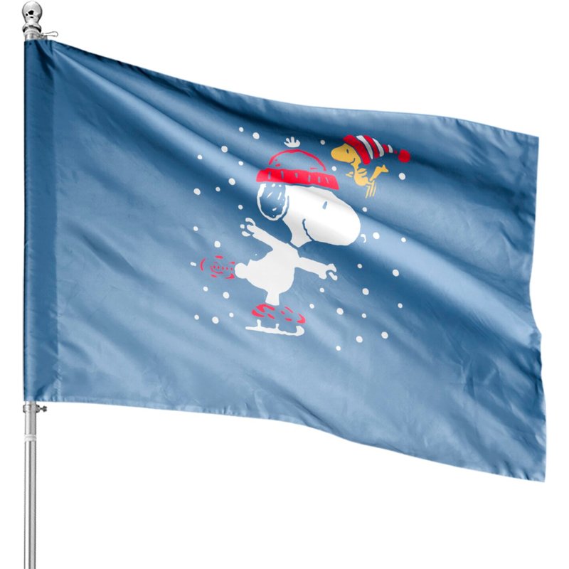 Snoopy and Woodstock Skate Holiday House Flags — Decorative Flags