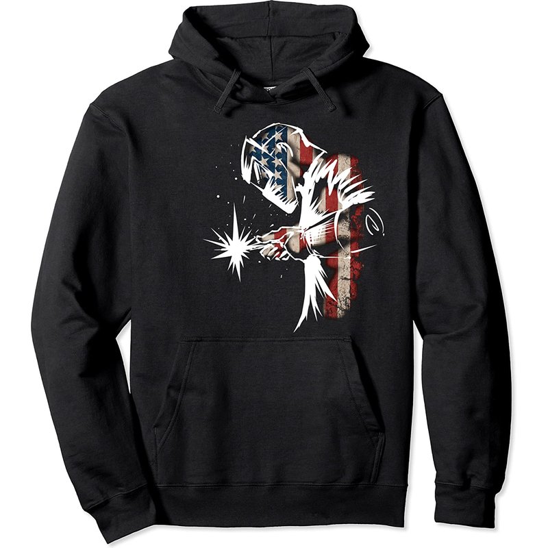 Hoodie Pullover Patriote avec Drapeau Américain Welder
