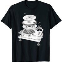 DJ Turntable 1210 MK2 Exploded Blueprint Design T-Shirt for Men — Mens T Shirts