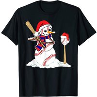 T-shirt de Noël avec bonhomme de neige jouant au baseball pour hommes