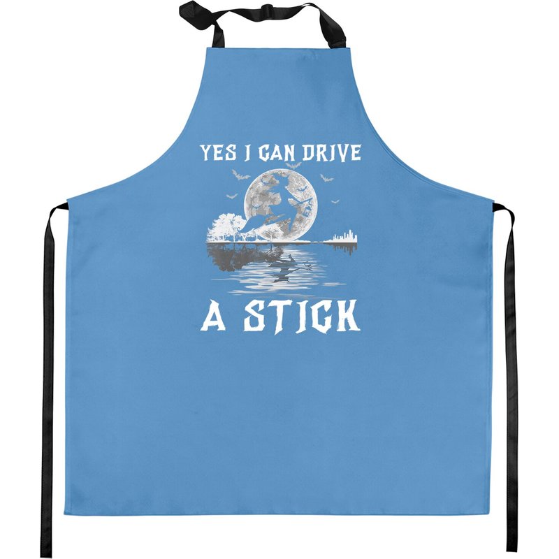 Yes I Can Drive A Stick Halloween Witch Riding Broomstick Apron — Kitchen Aprons
