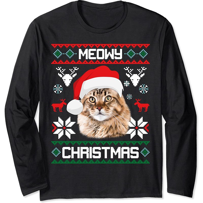 Maine Coon Meowy Christmas Pull Moche à Manches Longues Unisexe — Chandails pour hommes