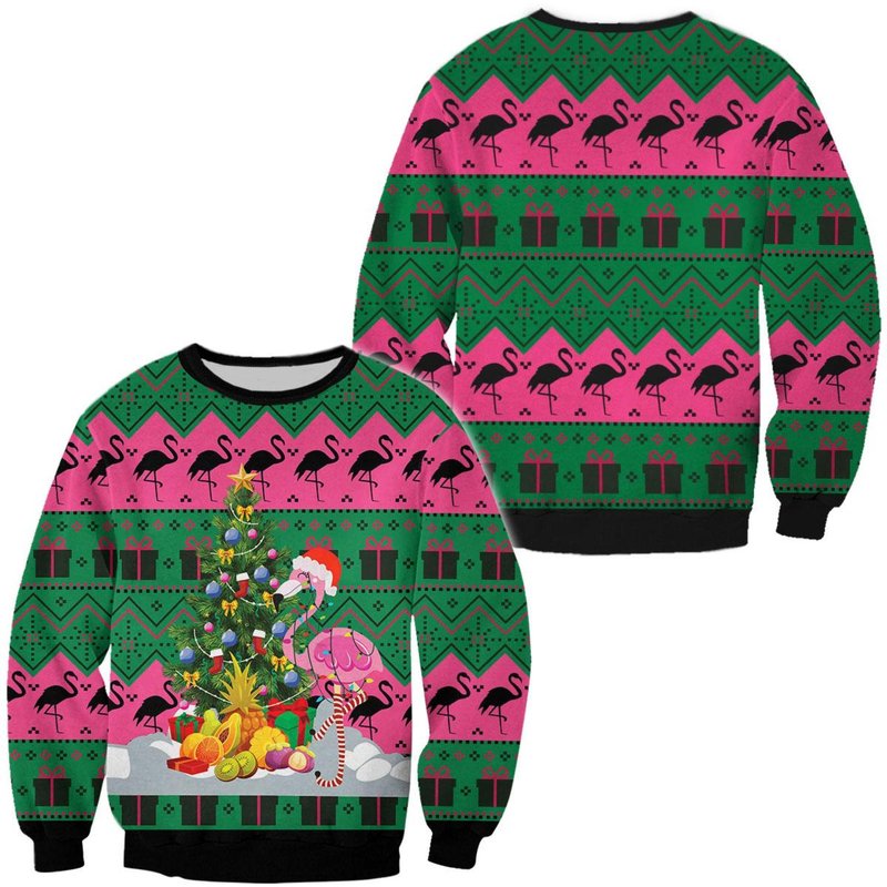 Flamingo Tree Ugly Christmas 3D Sweater — Mens Sweaters