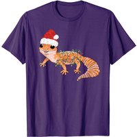 T-shirt graphique Gecko avec lumières de Noël et chapeau de Noël pour hommes — T-shirts pour hommes