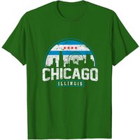 T-shirt Vintage Skyline Drapeau de Chicago pour Hommes