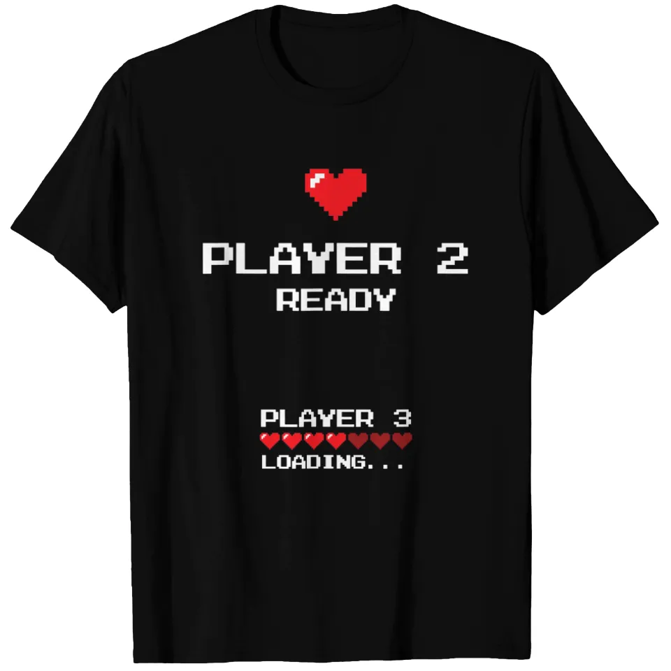 Baby Announcement T-Shirt Player 2 Ready Player 3 Loading — Mens T Shirts