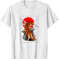 Tiger In Japanese T-Shirt with Rising Sun Flag