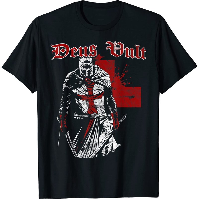 T-shirt Drapeau Croisé Deus Vult - Chevalier Templier - Vintage — T-shirts pour hommes