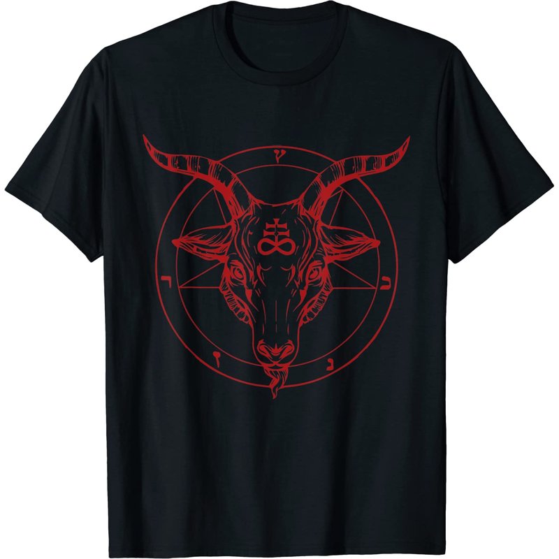 Satanic T-Shirt with Pentagram Goat Head Baphomet for Men