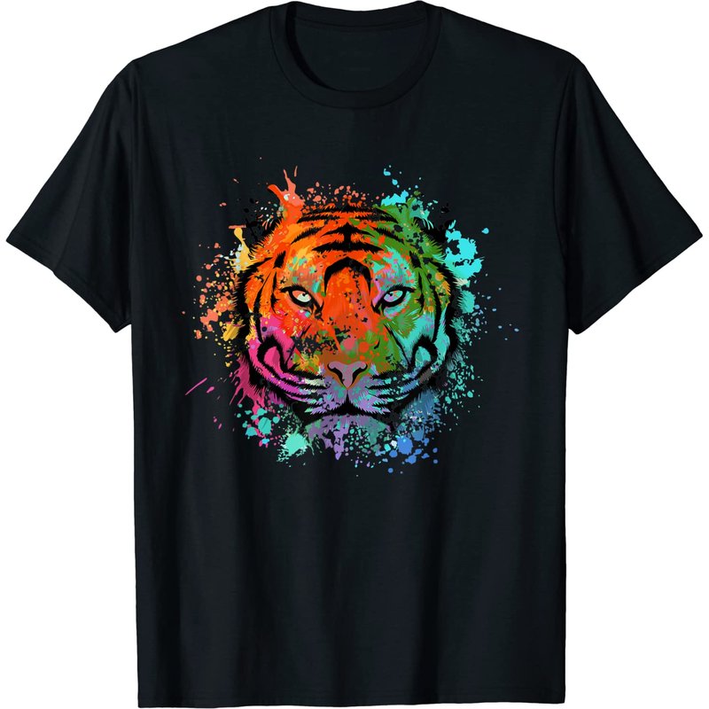 T-shirt pour hommes avec tête de tigre colorée - Prédateur de safari — T-shirts pour hommes