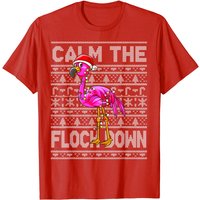 T-shirt Flamingo Sayings Calm The Flock Down Pink Flamingo