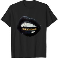 T-shirt Vintage Rouge Lèvres Noires Dents Dorées Dollar Sourire — T-shirts pour hommes