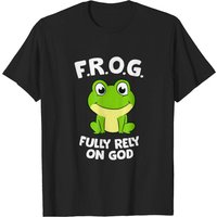 Cute Frog Fully Rely On God Christian T-Shirt for Men