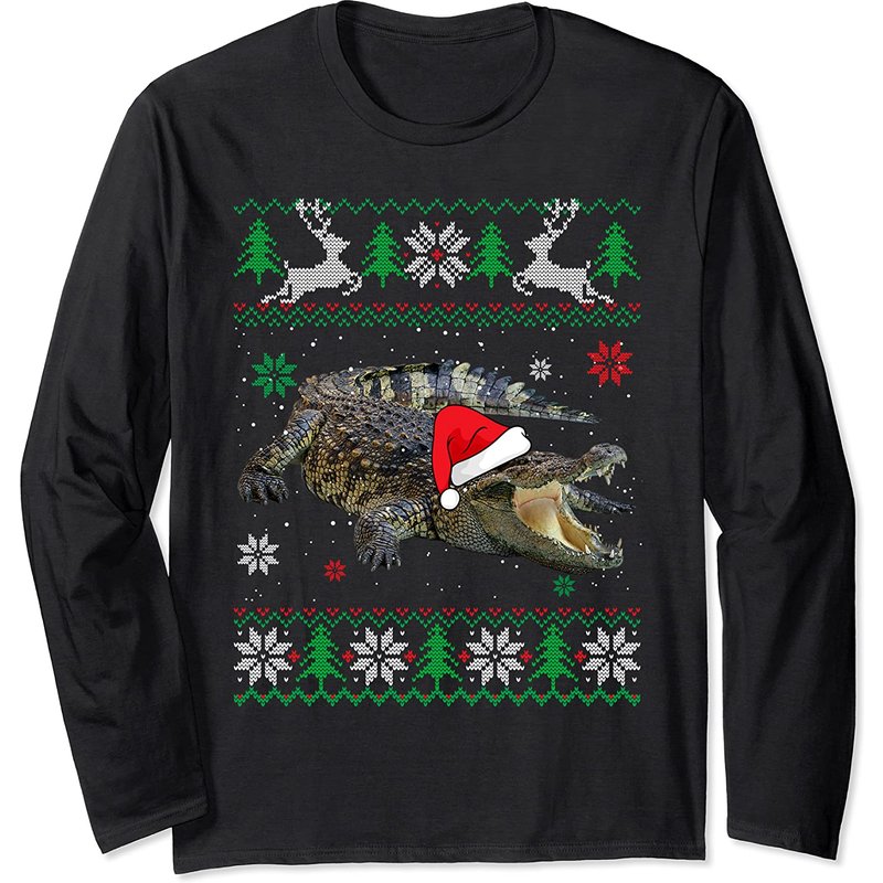 T-shirt à manches longues Noël Alligator avec chandail moche — T-shirts pour hommes