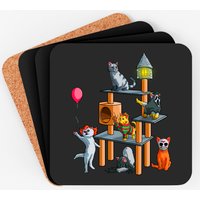 Funny Cat Horror Movies Halloween Coasters with Cork Bottom
