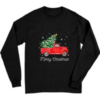 T-shirt à manches longues Vintage Camion Rouge avec Arbre de Noël