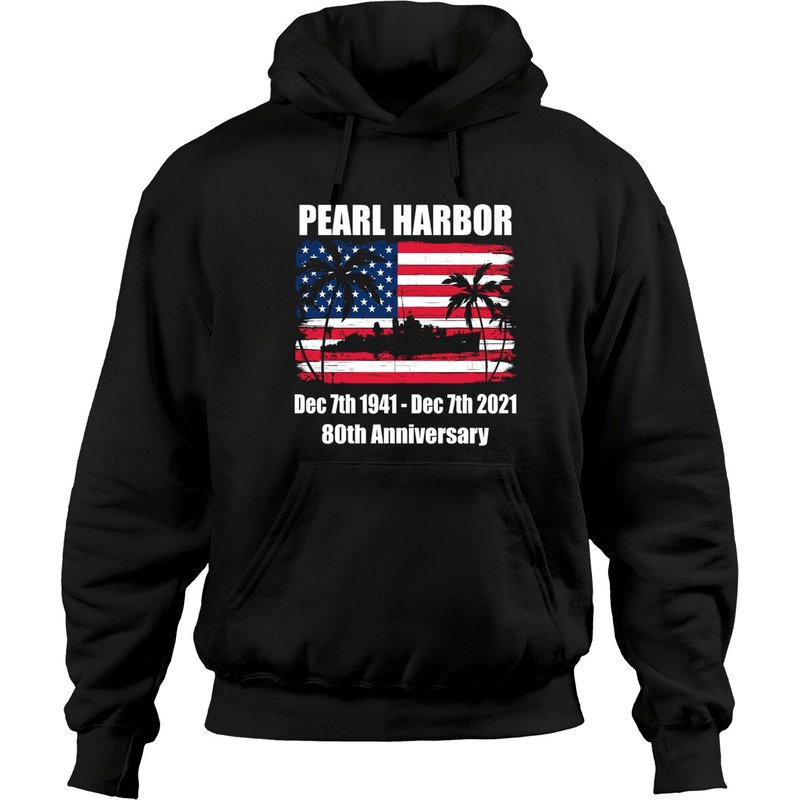 Hoodie à Capuche Vintage Drapeau 80e Anniversaire de Pearl Harbor — Sweats à capuche pour hommes