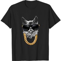 T-shirt Chain Cat Gangsta avec lunettes de soleil et chaîne dorée