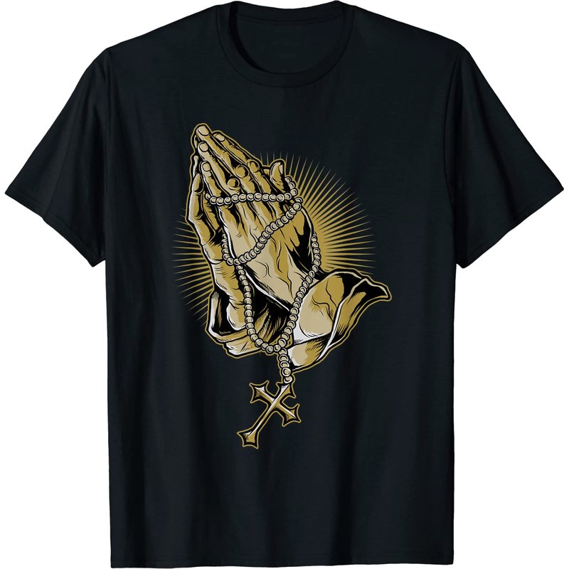 T-shirt Praying Rosary Praying Hands pour hommes — T-shirts pour hommes