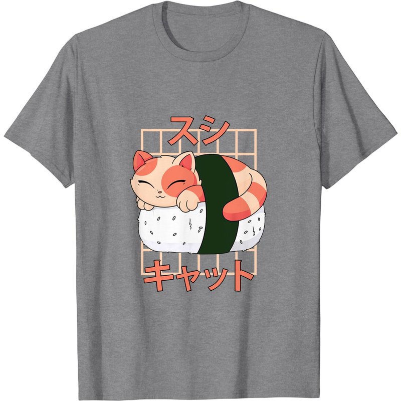 T-shirt Aesthetic Anime Rose Sushi Cat pour hommes