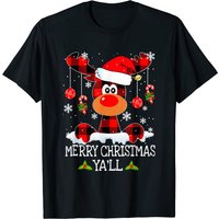 T-shirt Buffalo à carreaux rouge avec renne et chapeau de Noël — T-shirts pour hommes