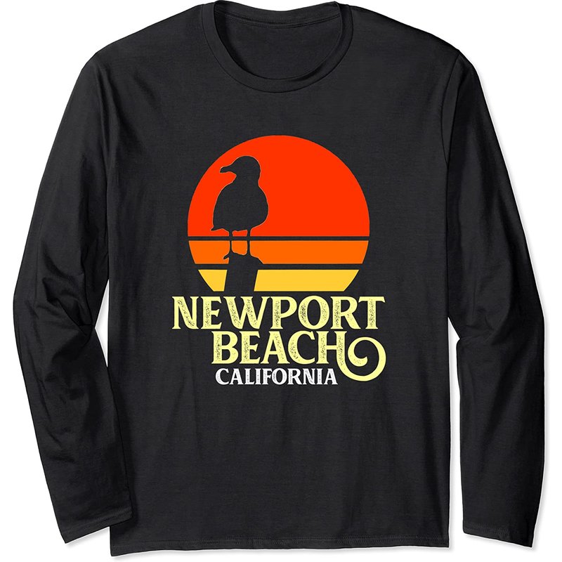 T-shirt à manches longues Seagull Meme Newport Beach Californie — T-shirts pour hommes