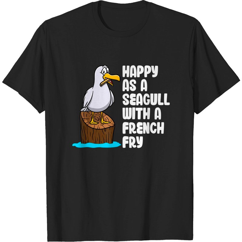 T-shirt Mème de Goéland Heureux Avec Une Frite