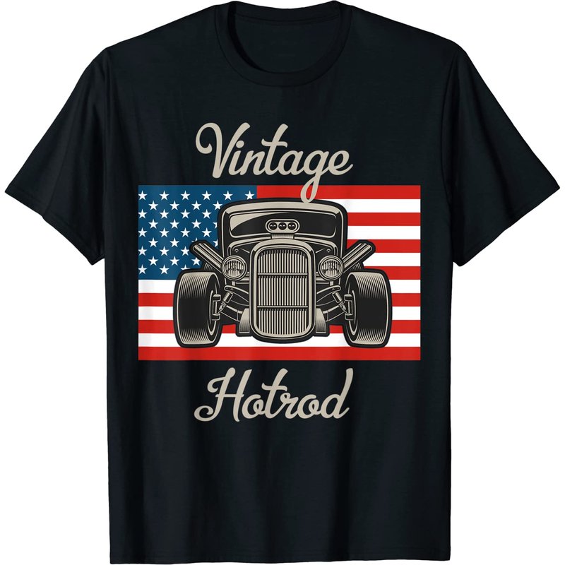 Gal Hotrods Vintage Hot Rod T-Shirt with American Flag — Mens T Shirts