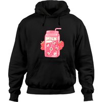 Hoodie Pullover Kawaii Lait de Fraise avec Yeux Aesthetic Weirdcore — Sweats à capuche pour hommes