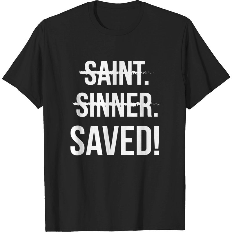 T-shirt Sinner Saint Sinner Saved pour hommes en noir — T-shirts pour hommes