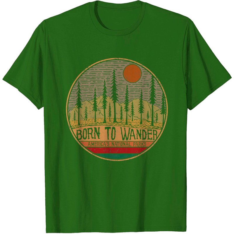 T-shirt Vintage Born To Wander des Parcs Nationaux d'Amérique pour Hommes — T-shirts pour hommes