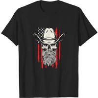 T-shirt Bearded Skull avec Chapeau de Cowboy et Drapeau Distressé