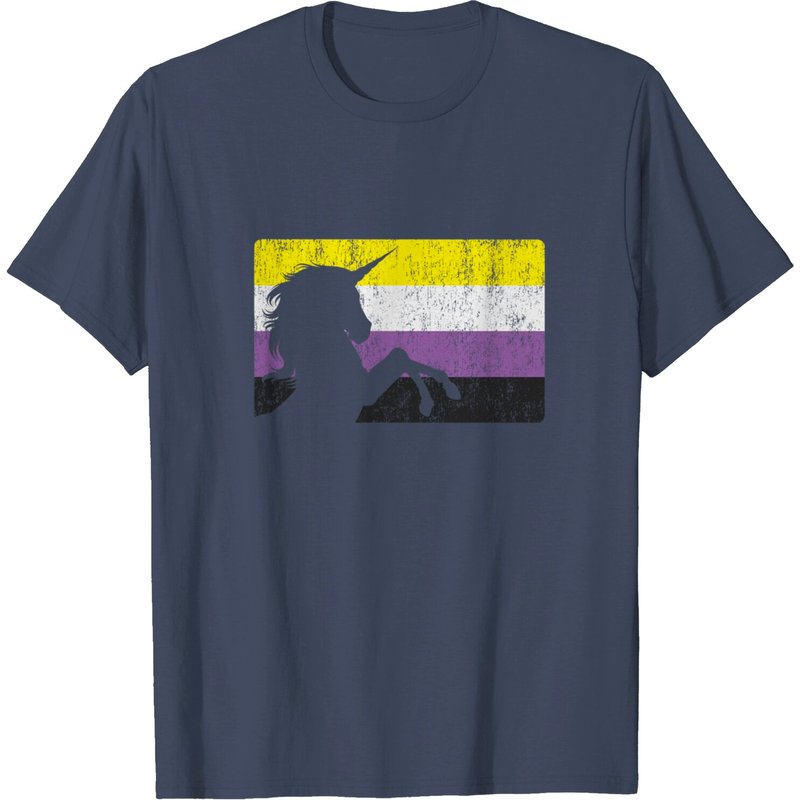 Nonbinary Pride Flag T-shirt with Unicorn Design — Mens T Shirts