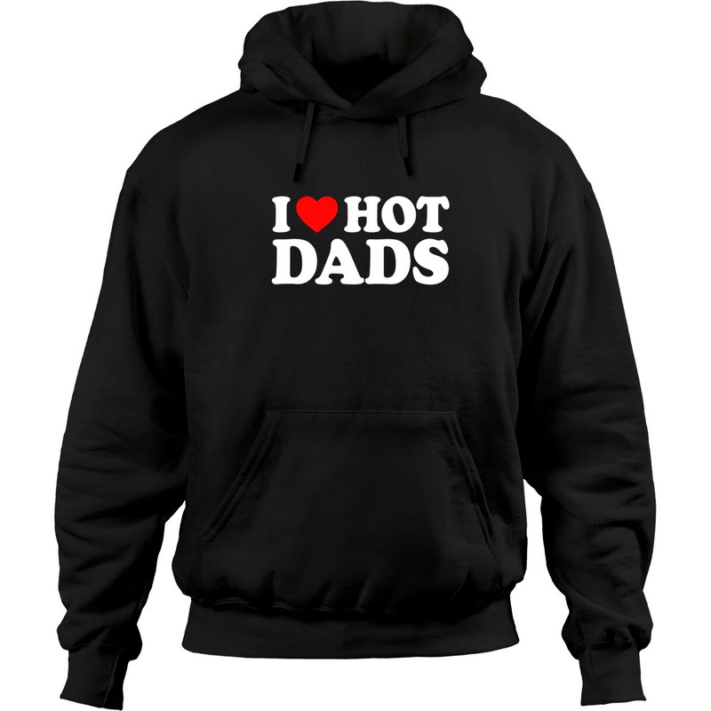 Hoodie Unisexe I Love Hot Dads en Noir — Sweats à capuche pour hommes